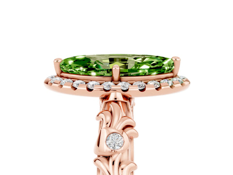Rose gold Marquise Cut Halo Diamond Solitaire with Filigree Band and Four-Prong Setting_5