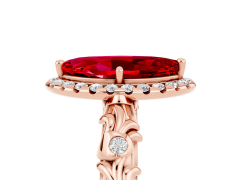 Rose gold Marquise Cut Halo Diamond Solitaire with Filigree Band and Four-Prong Setting_5