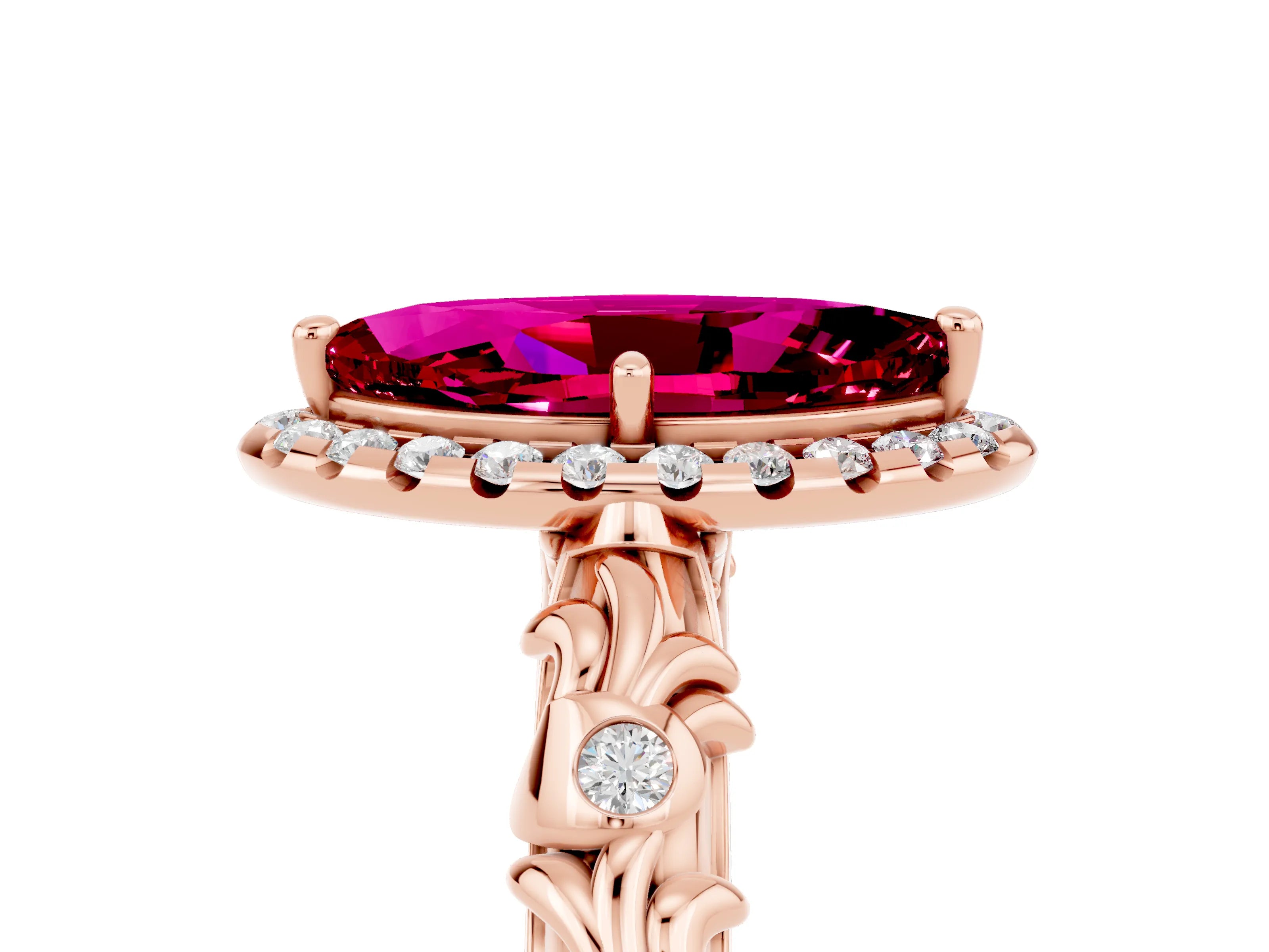 Rose gold Marquise Cut Halo Diamond Solitaire with Filigree Band and Four-Prong Setting_5