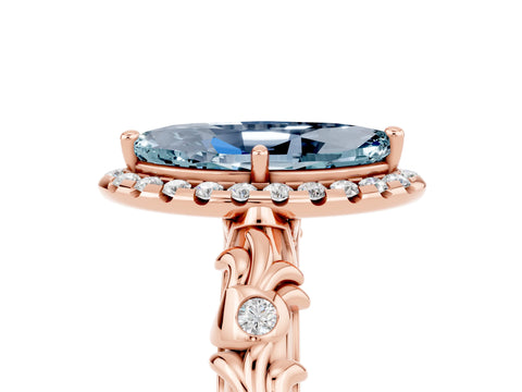 Rose gold Marquise Cut Halo Diamond Solitaire with Filigree Band and Four-Prong Setting_5