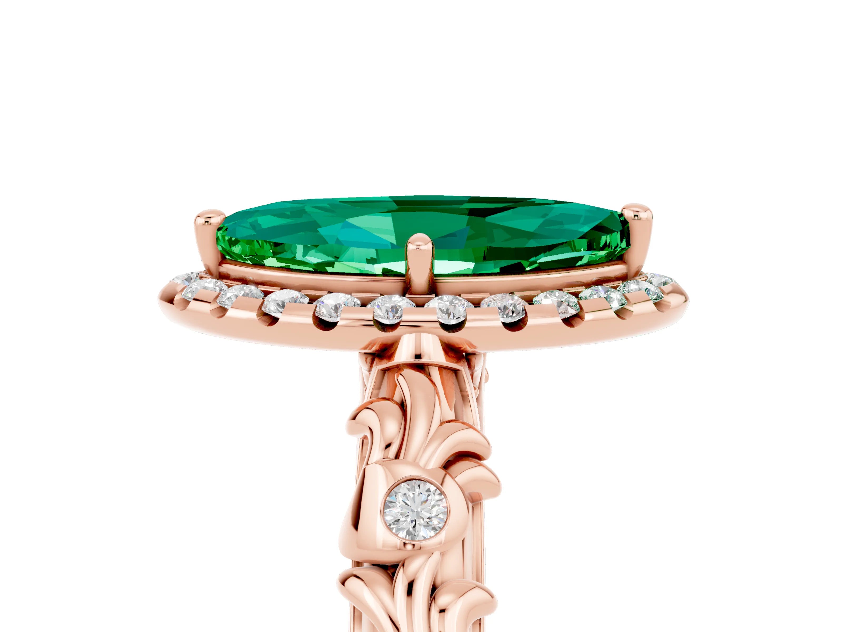 Rose gold Marquise Cut Halo Diamond Solitaire with Filigree Band and Four-Prong Setting_5