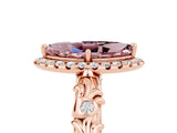 Rose gold Marquise Cut Halo Diamond Solitaire with Filigree Band and Four-Prong Setting_5
