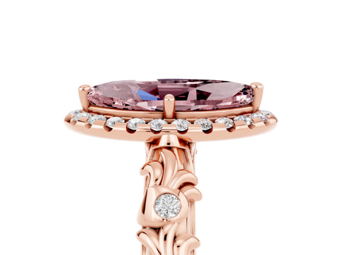 Rose gold Marquise Cut Halo Diamond Solitaire with Filigree Band and Four-Prong Setting_5