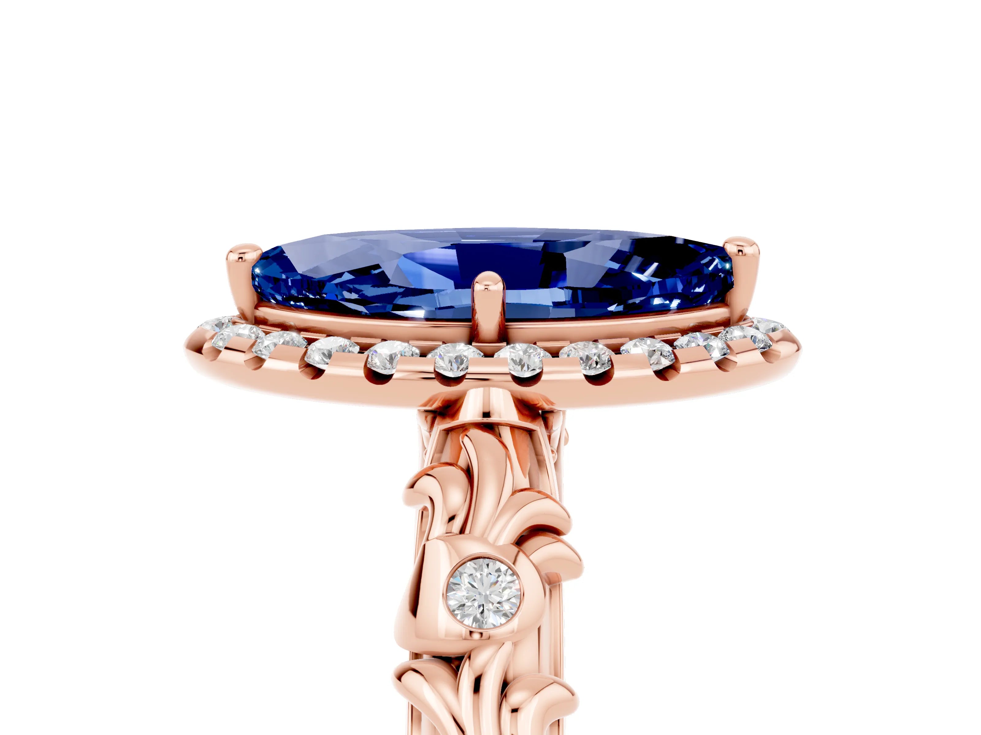 Rose gold Marquise Cut Halo Diamond Solitaire with Filigree Band and Four-Prong Setting_5