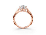Rose gold Marquise Cut Halo Diamond Solitaire with Filigree Band and Four-Prong Setting_6