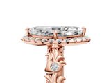 Rose gold Marquise Cut Halo Diamond Solitaire with Filigree Band and Four-Prong Setting_8