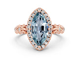 Rose gold Marquise Cut Halo Diamond Solitaire with Filigree Band and Four-Prong Setting