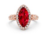 Rose gold Marquise Cut Halo Diamond Solitaire with Filigree Band and Four-Prong Setting