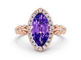 Rose gold Marquise Cut Halo Diamond Solitaire with Filigree Band and Four-Prong Setting