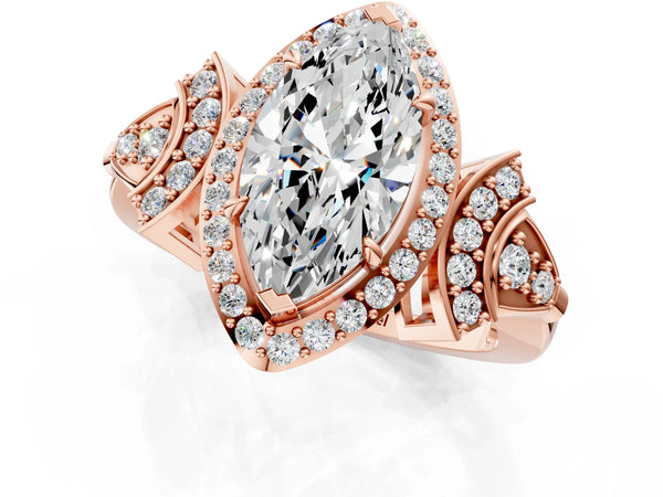 Rose Gold Marquise Halo Engagement Ring Setting with Arched Pave