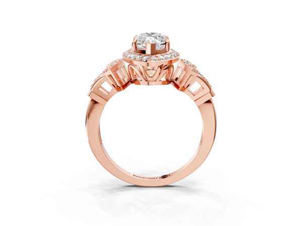 Rose Gold Marquise Halo Engagement Ring Setting with Arched Pave