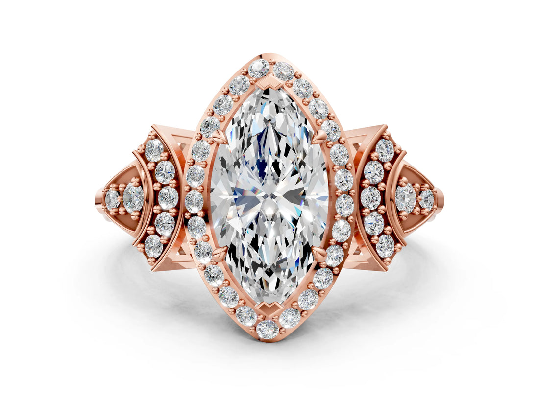 Rose gold Marquise Cut Halo Diamond Split Shank Engagement Ring with Four-Prong Setting_9