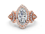 Rose gold Marquise Cut Halo Diamond Split Shank Engagement Ring with Four-Prong Setting_9