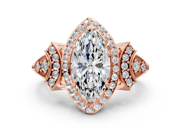 Rose Gold Marquise Halo Engagement Ring Setting with Arched Pave