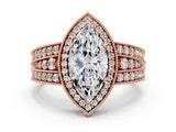 Rose gold Marquise Cut Halo Diamond Split Shank Ring with Prong Setting_3