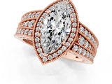Rose gold Marquise Cut Halo Diamond Split Shank Ring with Prong Setting_4