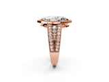 Rose gold Marquise Cut Halo Diamond Split Shank Ring with Prong Setting_5