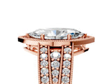 Rose gold Marquise Cut Halo Diamond Split Shank Ring with Prong Setting_8