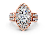Rose gold Marquise Cut Halo Diamond Split Shank Ring with Scalloped Prong Setting_7