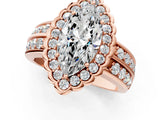 Rose gold Marquise Cut Halo Diamond Split Shank Ring with Scalloped Prong Setting_8