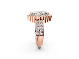 Rose gold Marquise Cut Halo Diamond Split Shank Ring with Scalloped Prong Setting_9