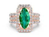 Rose gold Marquise Cut Halo Emerald Ring with Split Shank and Four-Prong Setting