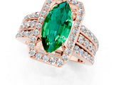 Rose gold Marquise Cut Halo Emerald Ring with Split Shank and Four-Prong Setting_1