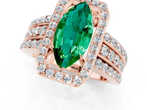 Rose gold Marquise Cut Halo Emerald Ring with Split Shank and Four-Prong Setting_1