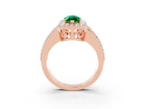 Rose gold Marquise Cut Halo Emerald Ring with Split Shank and Four-Prong Setting_3