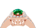 Rose gold Marquise Cut Halo Emerald Ring with Split Shank and Four-Prong Setting_4