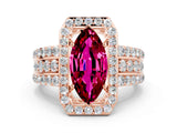Rose gold Marquise Cut Halo Garnet Ring with Split Shank and Four-Prong Setting