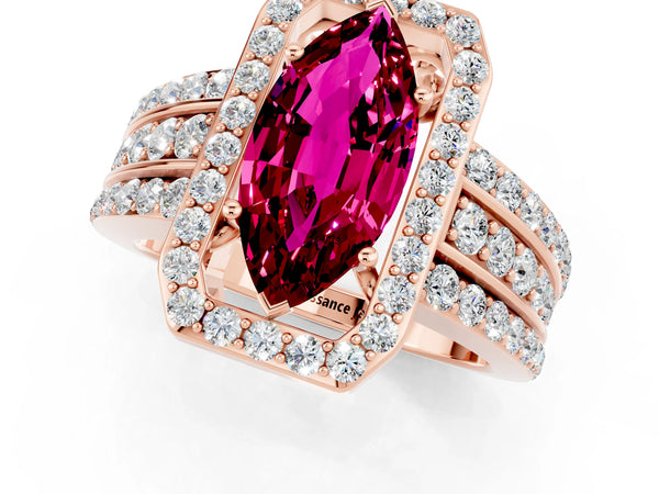 Rose gold Marquise Cut Halo Garnet Ring with Round  Split Shank and Prong Setting