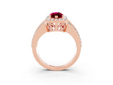 Rose gold Marquise Cut Halo Garnet Ring with Split Shank and Four-Prong Setting_3