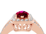 Rose gold Marquise Cut Halo Garnet Ring with Split Shank and Four-Prong Setting_4