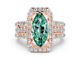 Rose gold Marquise Cut Halo Green Sapphire Ring with Split Shank and Four-Prong Setting
