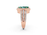Rose gold Marquise Cut Halo Green Sapphire Ring with Split Shank and Four-Prong Setting_2