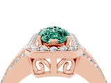 Rose gold Marquise Cut Halo Green Sapphire Ring with Split Shank and Four-Prong Setting_4