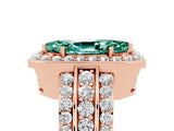 Rose gold Marquise Cut Halo Green Sapphire Ring with Split Shank and Four-Prong Setting_5