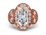 Rose gold Marquise Cut Halo Milgrain Diamond Engagement Ring with Leaf Band and Four-Prong Setting_3