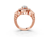 Rose gold Marquise Cut Halo Milgrain Diamond Engagement Ring with Leaf Band and Four-Prong Setting_6