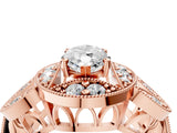 Rose gold Marquise Cut Halo Milgrain Diamond Engagement Ring with Leaf Band and Four-Prong Setting_7