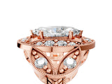 Rose gold Marquise Cut Halo Milgrain Diamond Engagement Ring with Leaf Band and Four-Prong Setting_8
