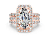 Rose gold Marquise Cut Halo Moissanite Ring with Split Shank and Four-Prong Setting
