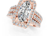 Rose gold Marquise Cut Halo Moissanite Ring with Split Shank and Four-Prong Setting_1