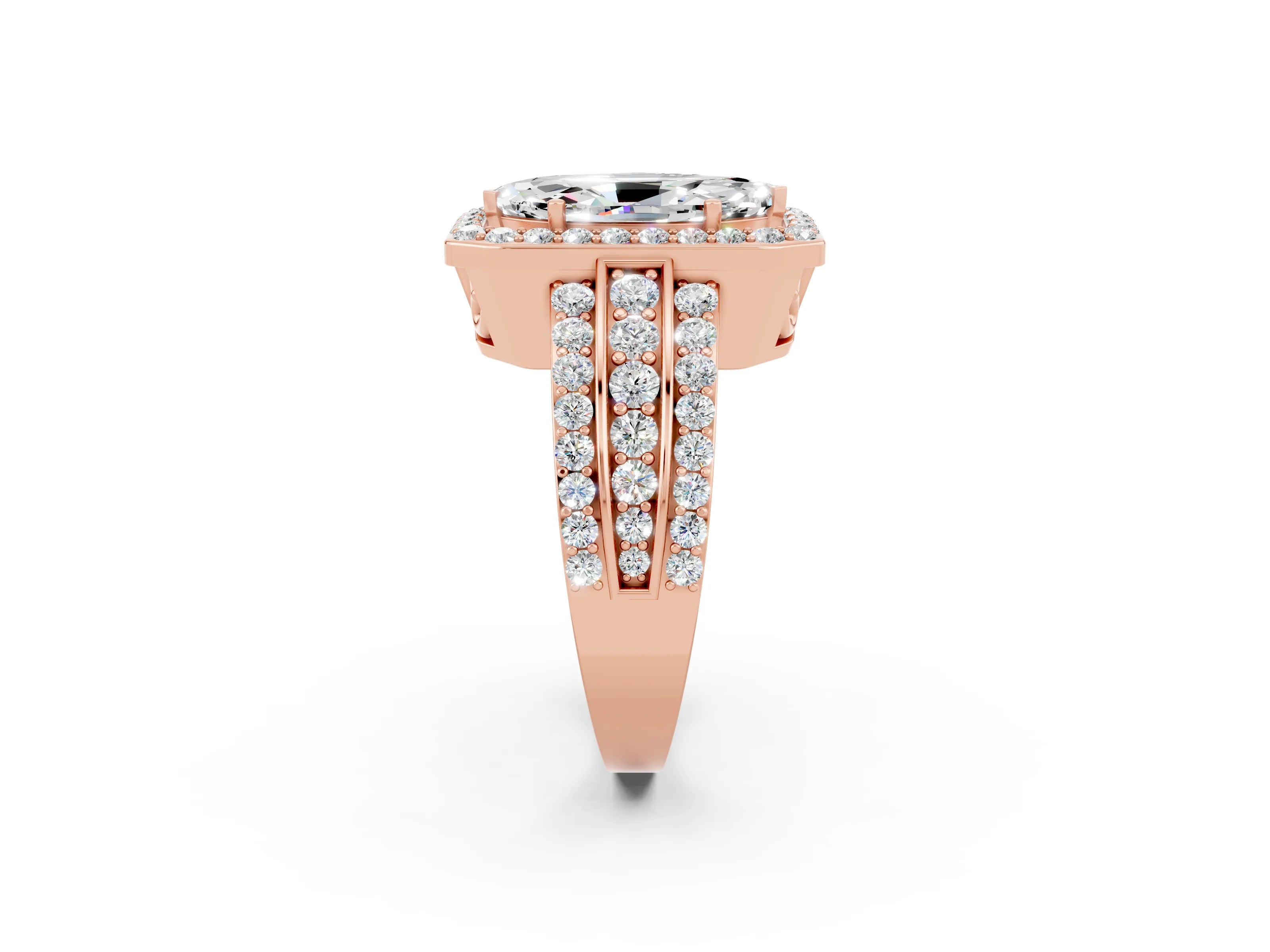 Rose gold Marquise Cut Halo Moissanite Ring with Split Shank and Four-Prong Setting_2