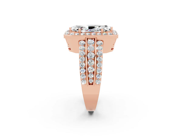 Rose gold Marquise Cut Halo Moissanite Ring with Round  Split Shank and Prong Setting