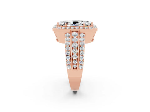 Rose gold Marquise Cut Halo Moissanite Ring with Split Shank and Four-Prong Setting_2