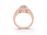Rose gold Marquise Cut Halo Moissanite Ring with Split Shank and Four-Prong Setting_3