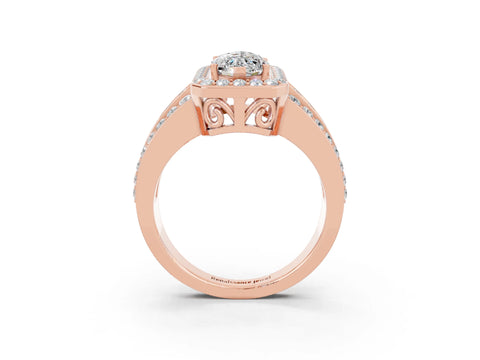 Rose gold Marquise Cut Halo Moissanite Ring with Split Shank and Four-Prong Setting_3