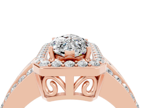 Rose gold Marquise Cut Halo Moissanite Ring with Split Shank and Four-Prong Setting_4